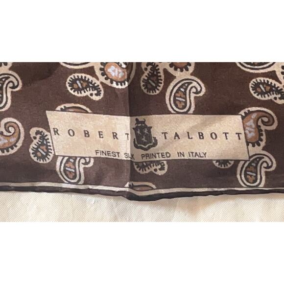 ROBERT TALBOTT Fine Silk Scarf Printed in Italy - Brown Paisley Semi Sheer - Picture 5 of 6
